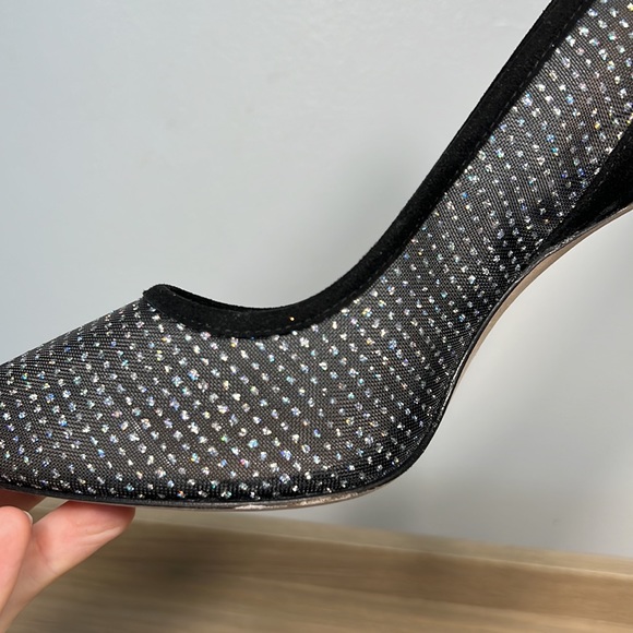 Worn twice Stuart Weitzman Tasha 100 mesh suede pointed sparkle heels 8.5 box - Picture 12 of 15